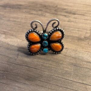Native made Butterfly Spiny Oyster and Turquoise Ring